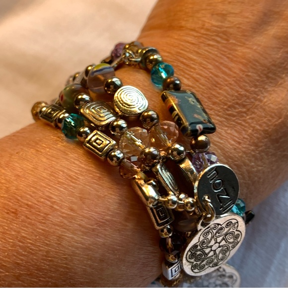 Luzou Coin Bracelet 4 Layers Silvertone - Picture 4 of 11